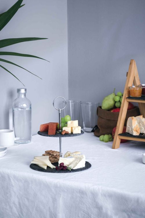 Présentoir  rond à 2 niveaux en ardoise pour fromage ou mignardises